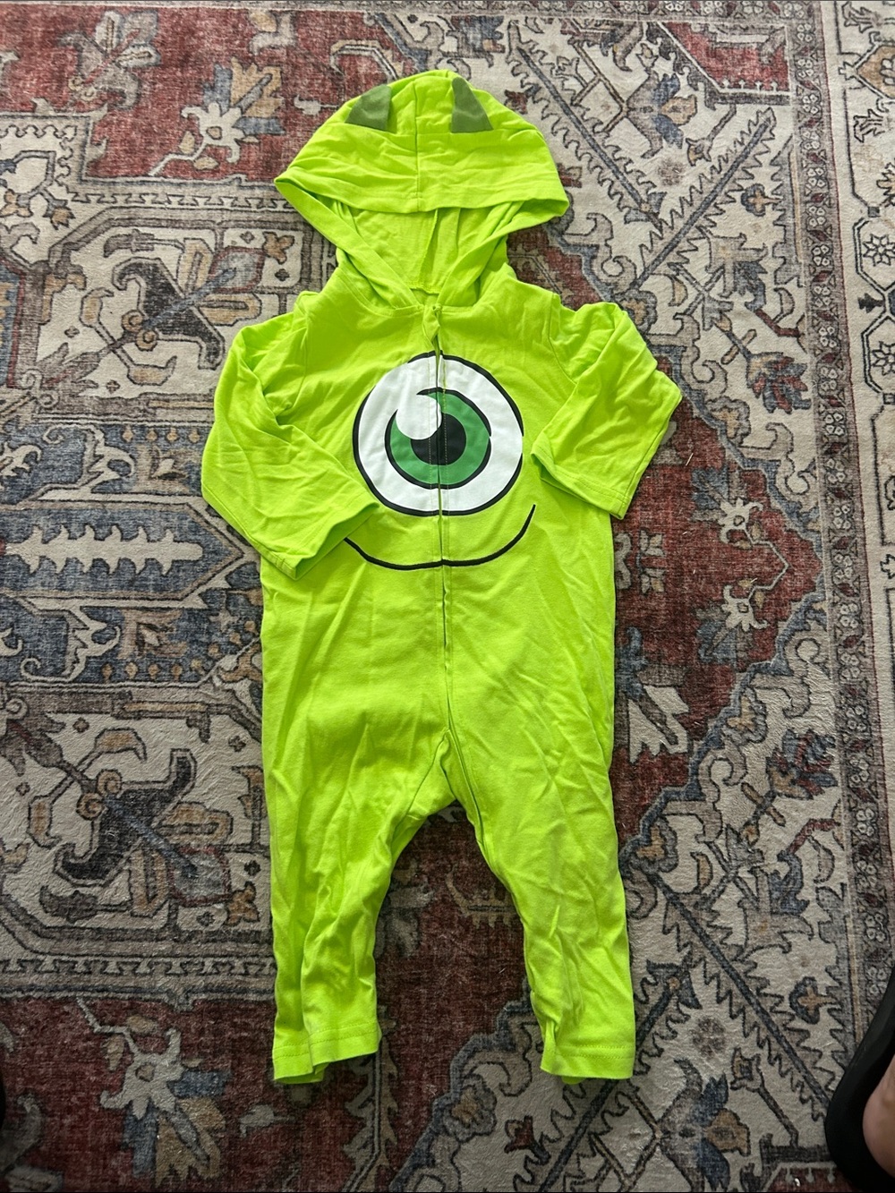 Kids Lime Green Monster One-Piece Hooded Romper-18 months